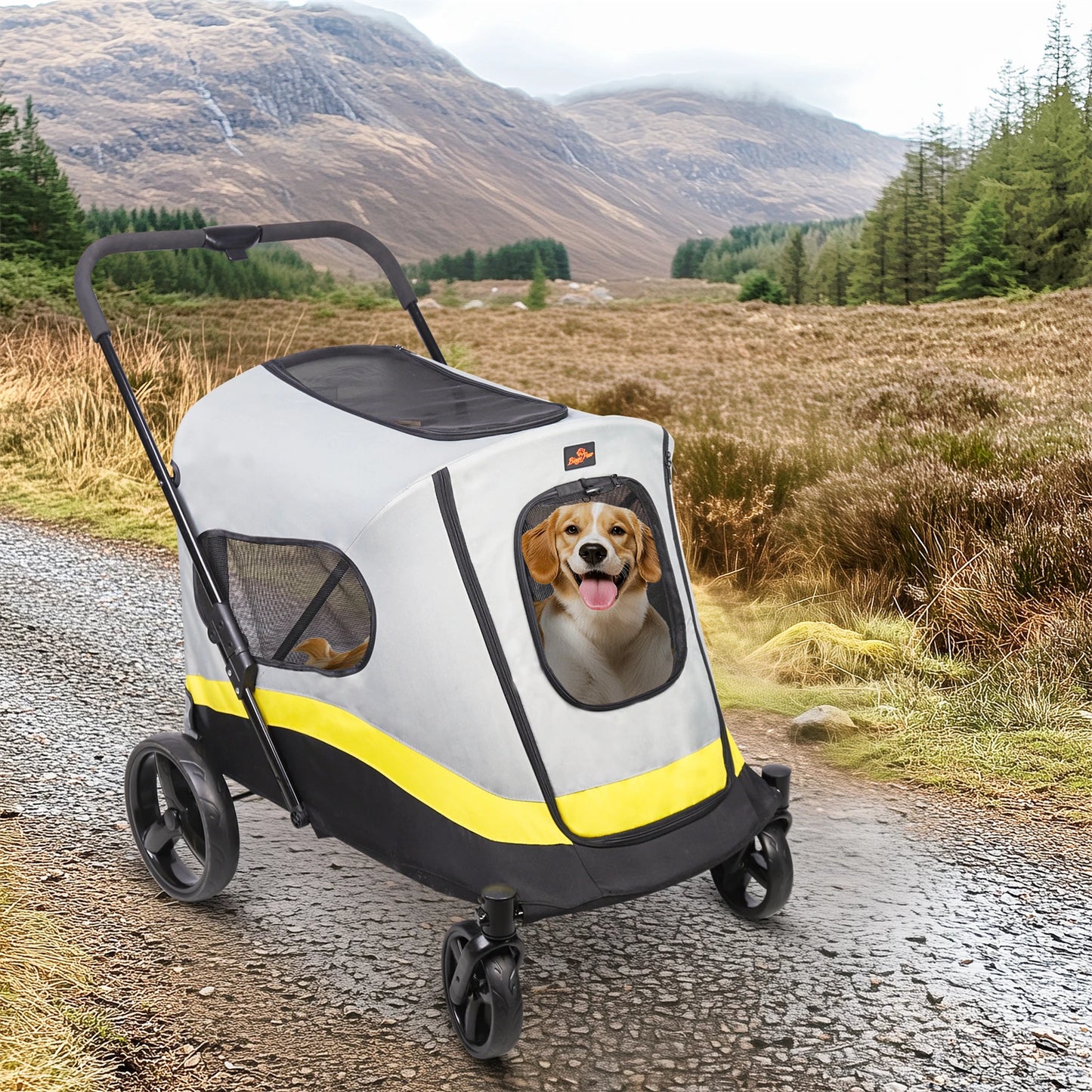 Folding Pet Stroller For Large Dogs With Universal Wheels