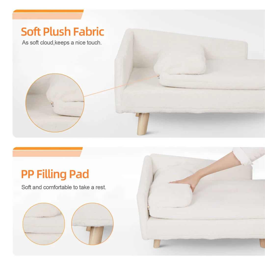 L Shape Dog Sofa Bed Cat Cushion Nest Couch Wooden Legs