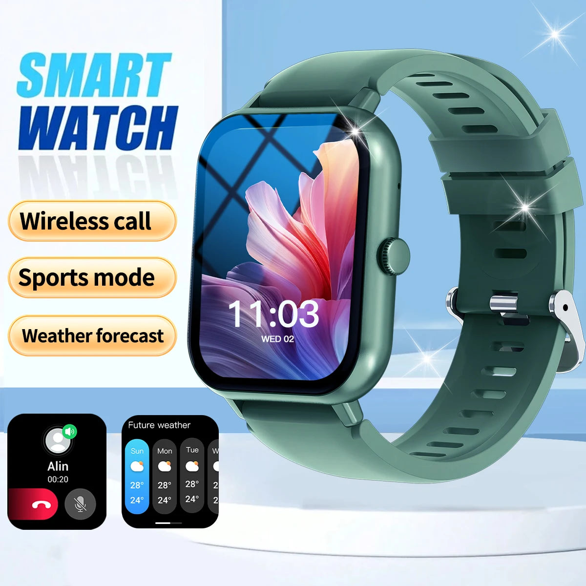 The fashionable smart watch has a full touch screen, can answer and make calls, and has message reminders and other functions. I