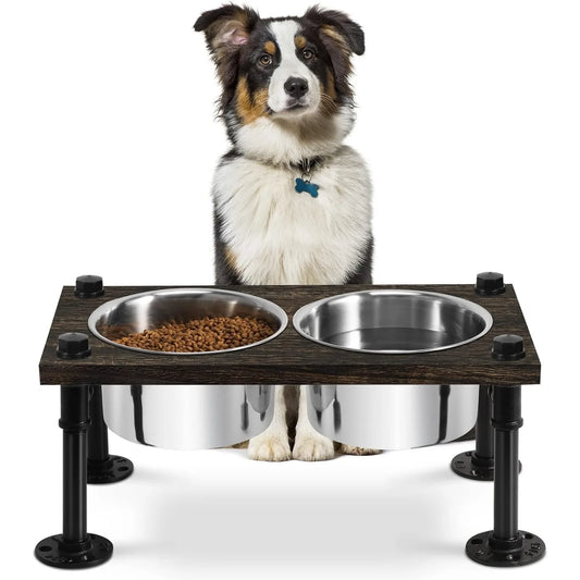 Raised Dog Bowl Stand For Large Dogs With 2 Stainless Bowls