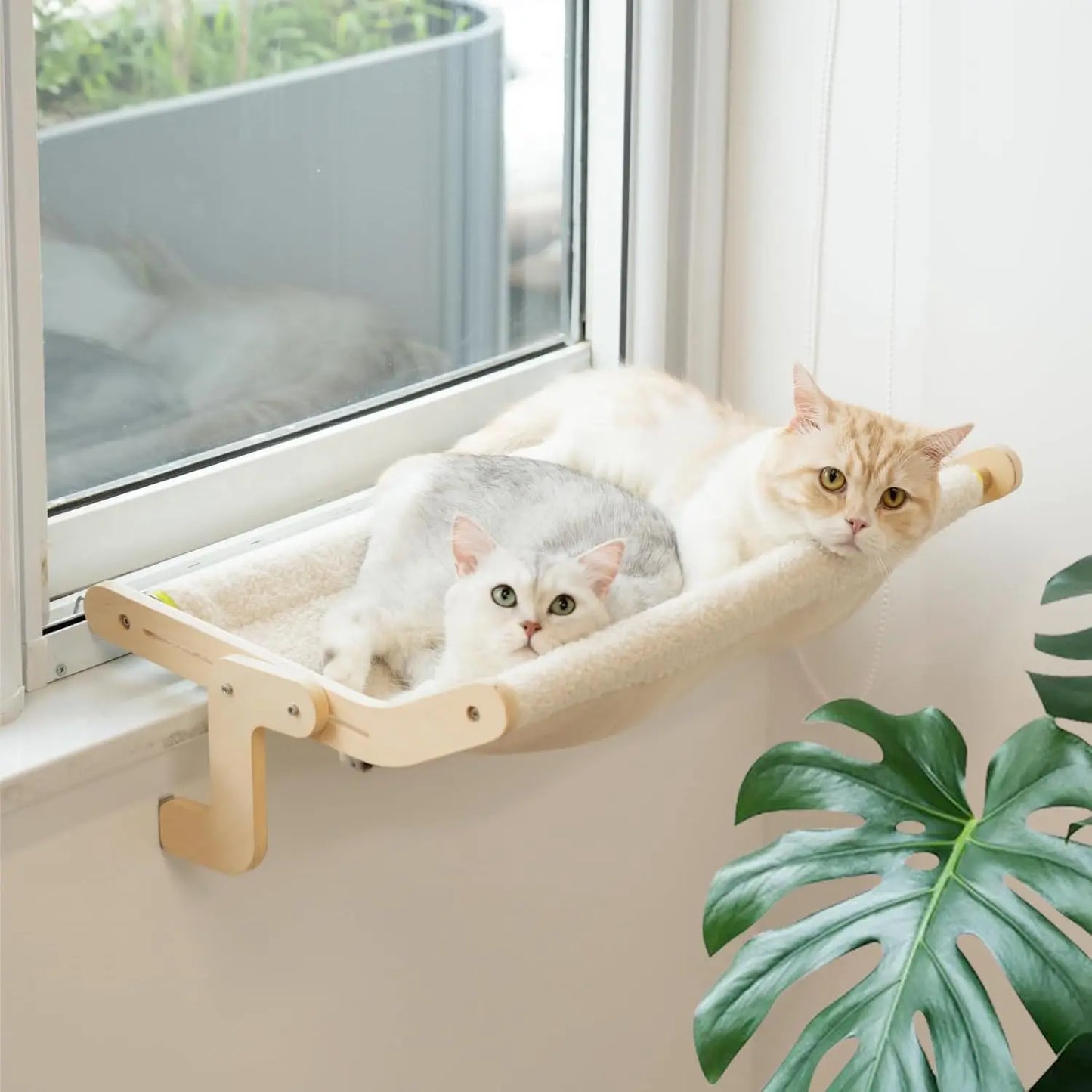 Mewoofun Cat Window Perch Lounge Hammock No Drilling Beige