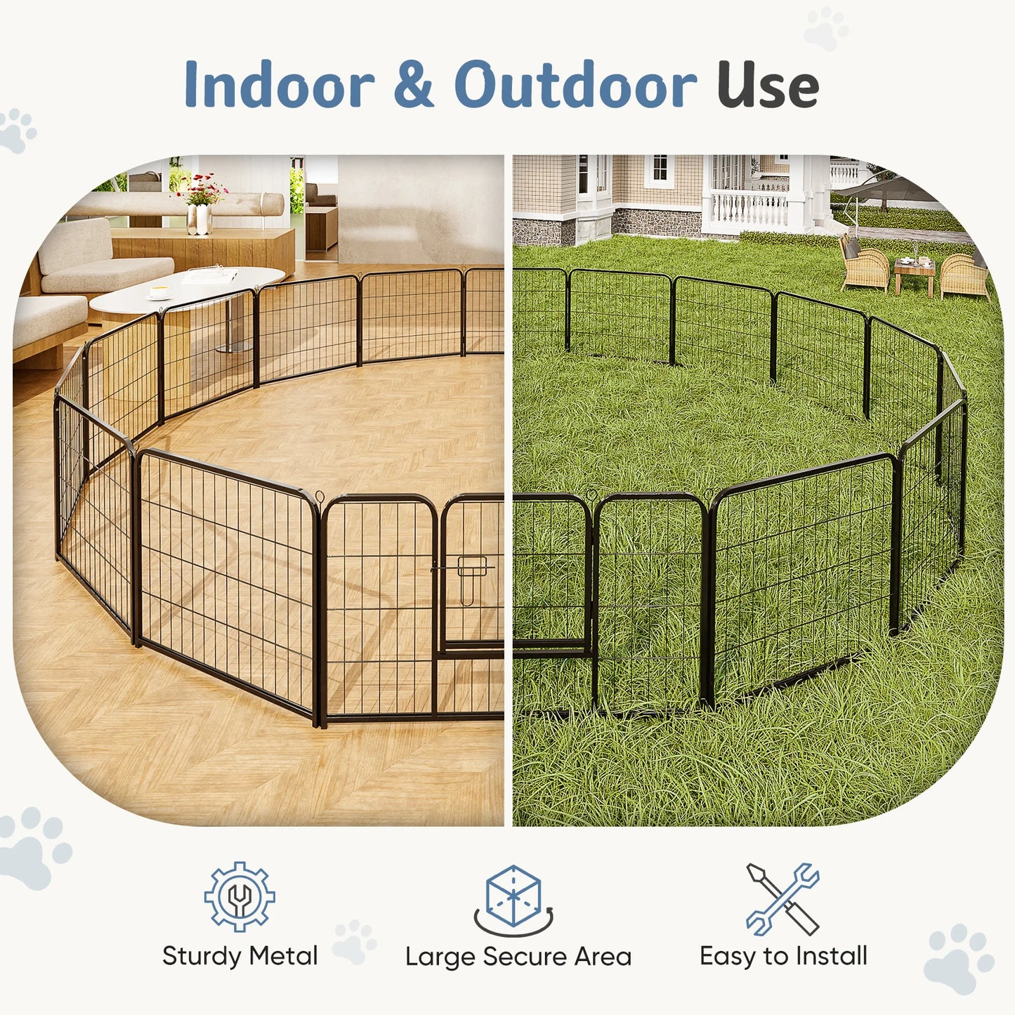 JHK 16 Panel Dog Playpen Indoor Metal Fence With Doors