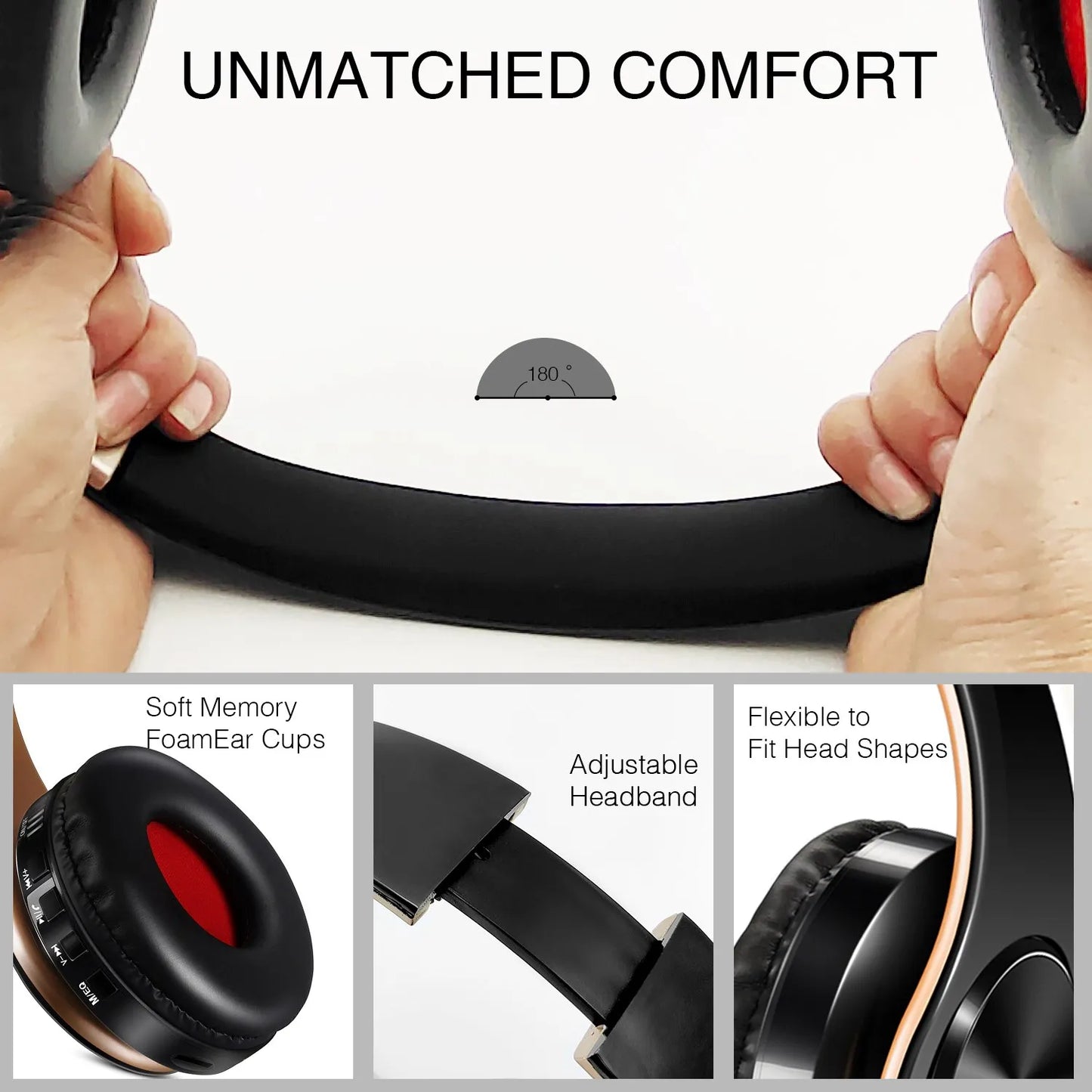 HIFI Stereo Bluetooth Earphones Wireless Headphone Music Headset with Mic FM and SD Card Support for Mobile Xiaomi iPhone Samsung Tablet
