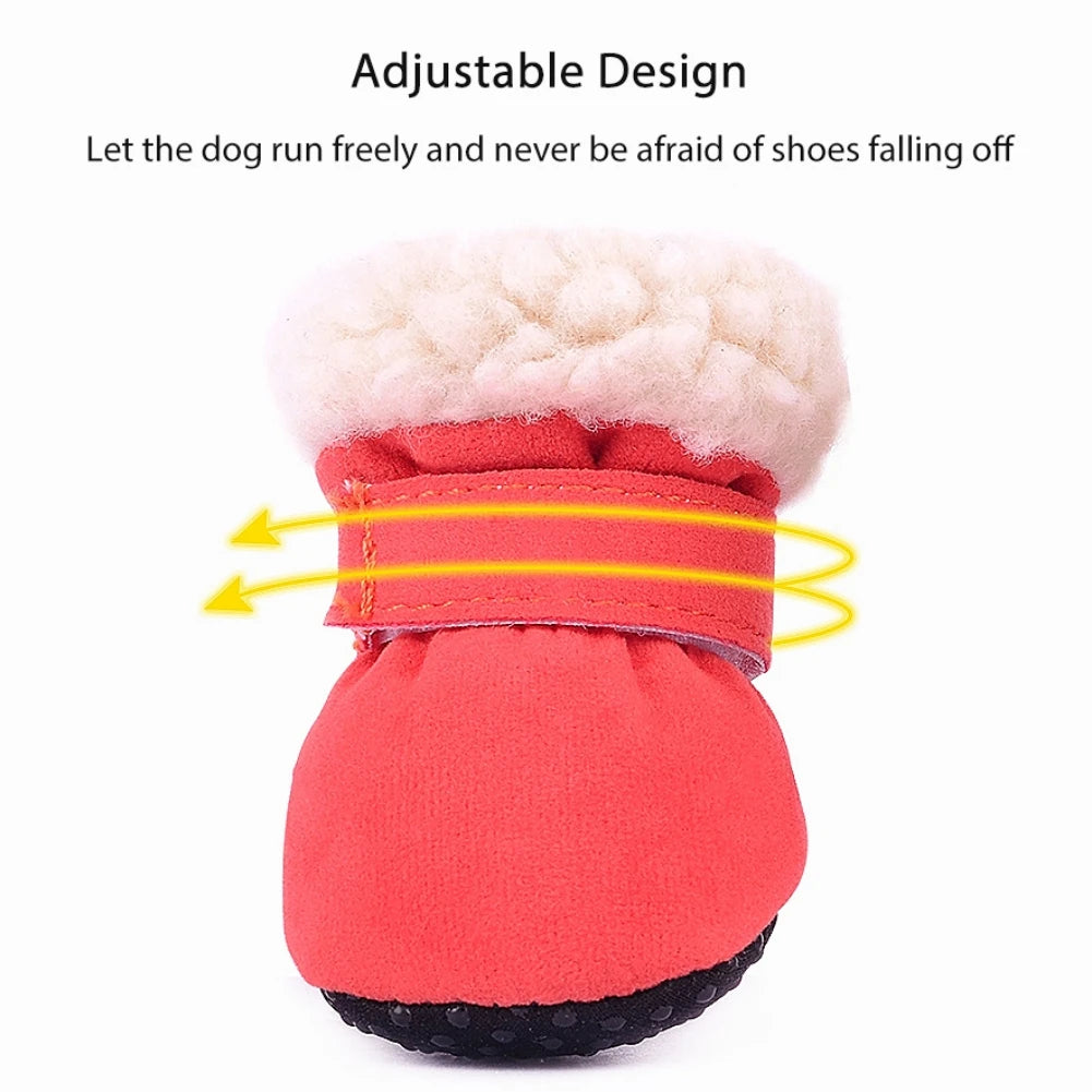 4 Pack Winter Plush Dog Boots Non Slip Soft Shoes For Pets