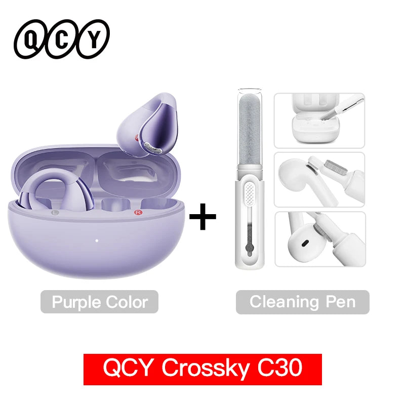 QCY Crossky C30 Earclip Wireless Earphones Bluetooth 5.4 Open Ear Sports TWS Earbuds Dual-Connection Headphone Clip-on Headset