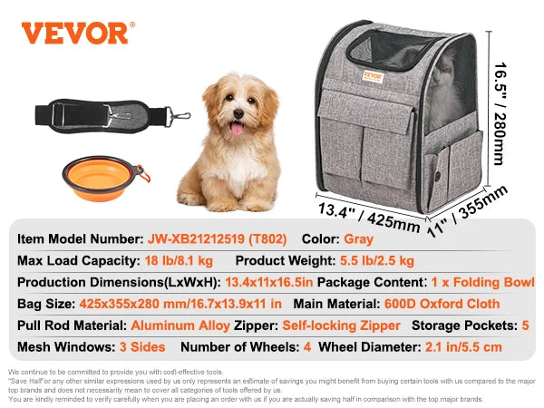 Breathable Cat Carrier Backpack Wheels Telescopic Handle