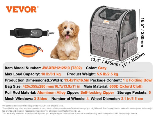Breathable Cat Carrier Backpack Wheels Telescopic Handle