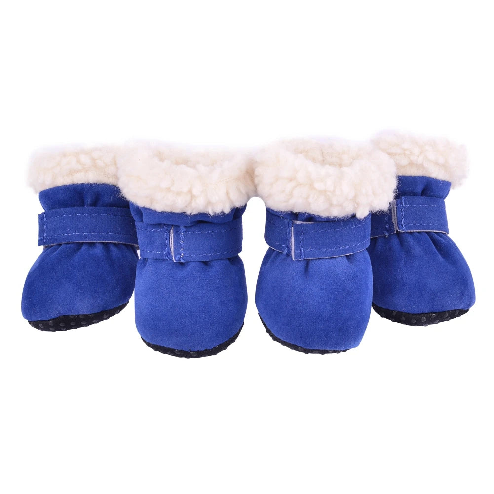 4 Pack Winter Plush Dog Boots Non Slip Soft Shoes For Pets