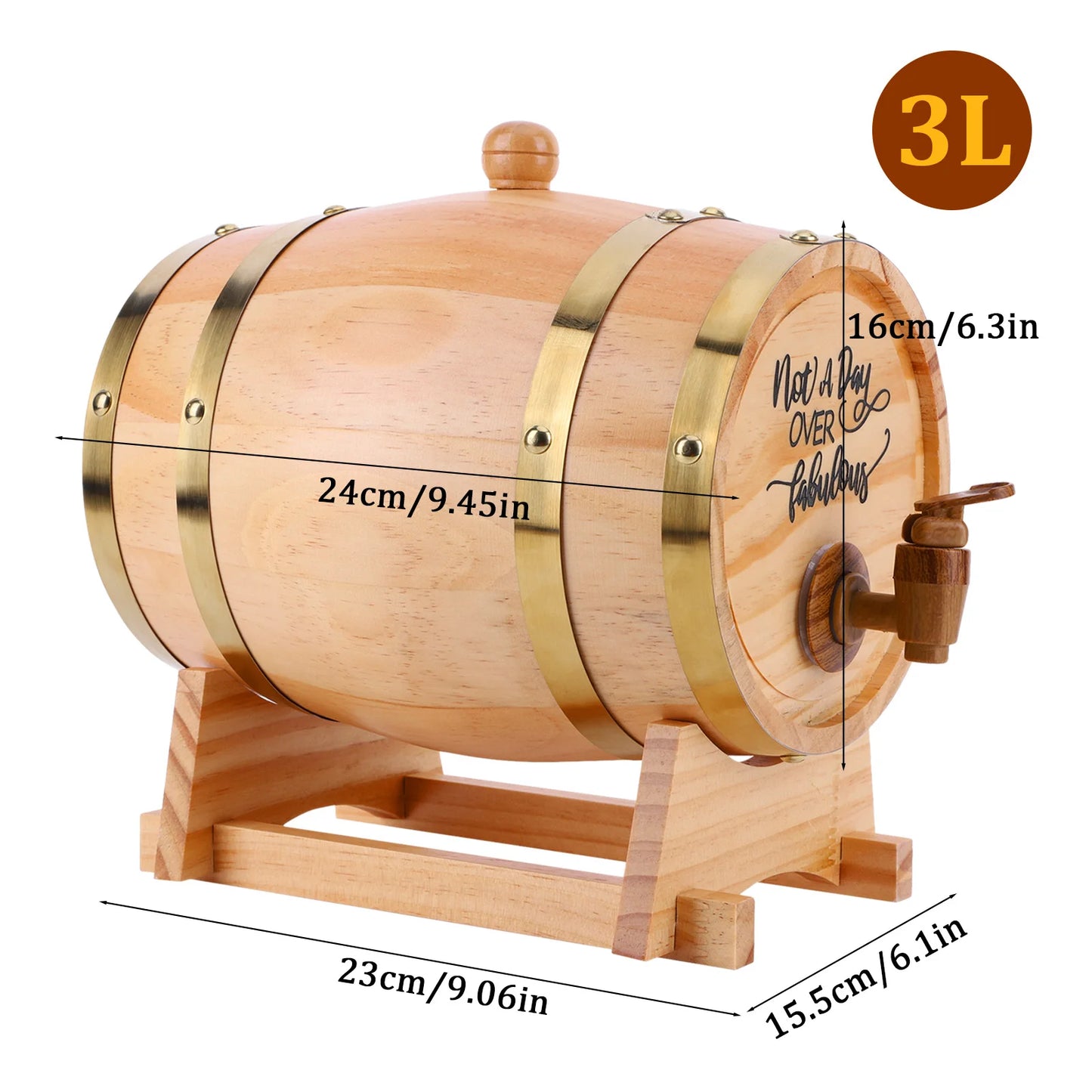 3L Retro Wine Barrel With Stand & Spigot Pine + Plastic Wooden Whiskey Aging Barrels Cocktails Beer Storage Container Dispenser