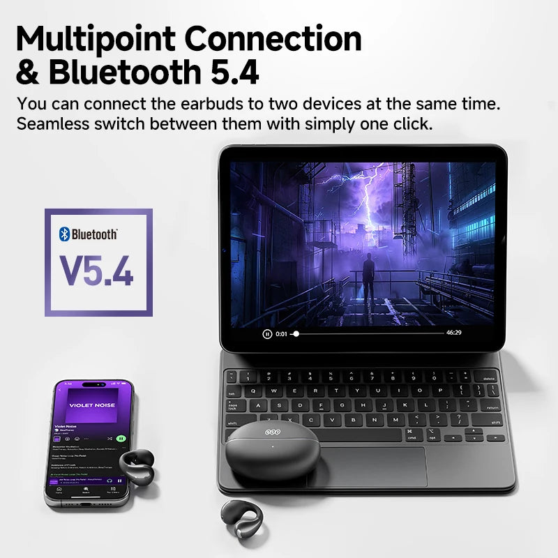 QCY Crossky C30 Earclip Wireless Earphones Bluetooth 5.4 Open Ear Sports TWS Earbuds Dual-Connection Headphone Clip-on Headset