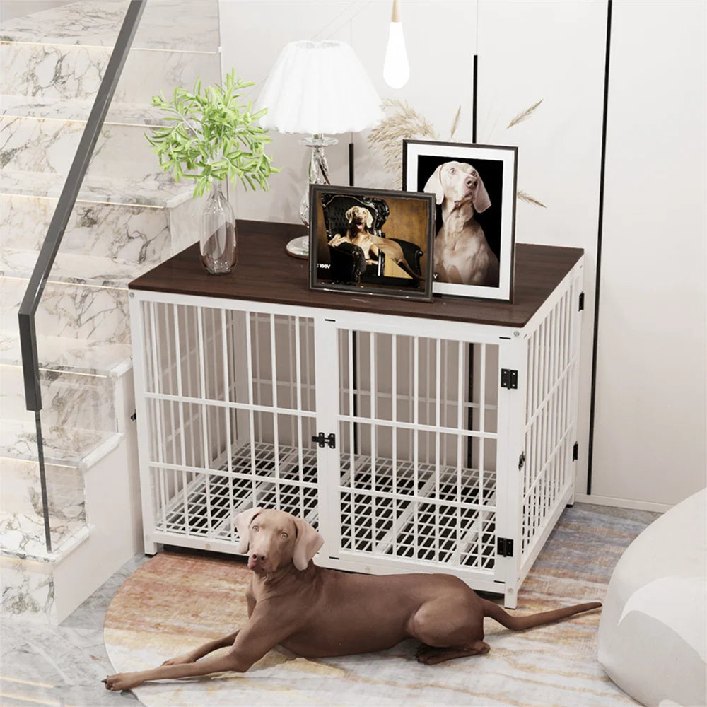 Wooden Dog Crate End Table Elevated Lattice With 3 Doors