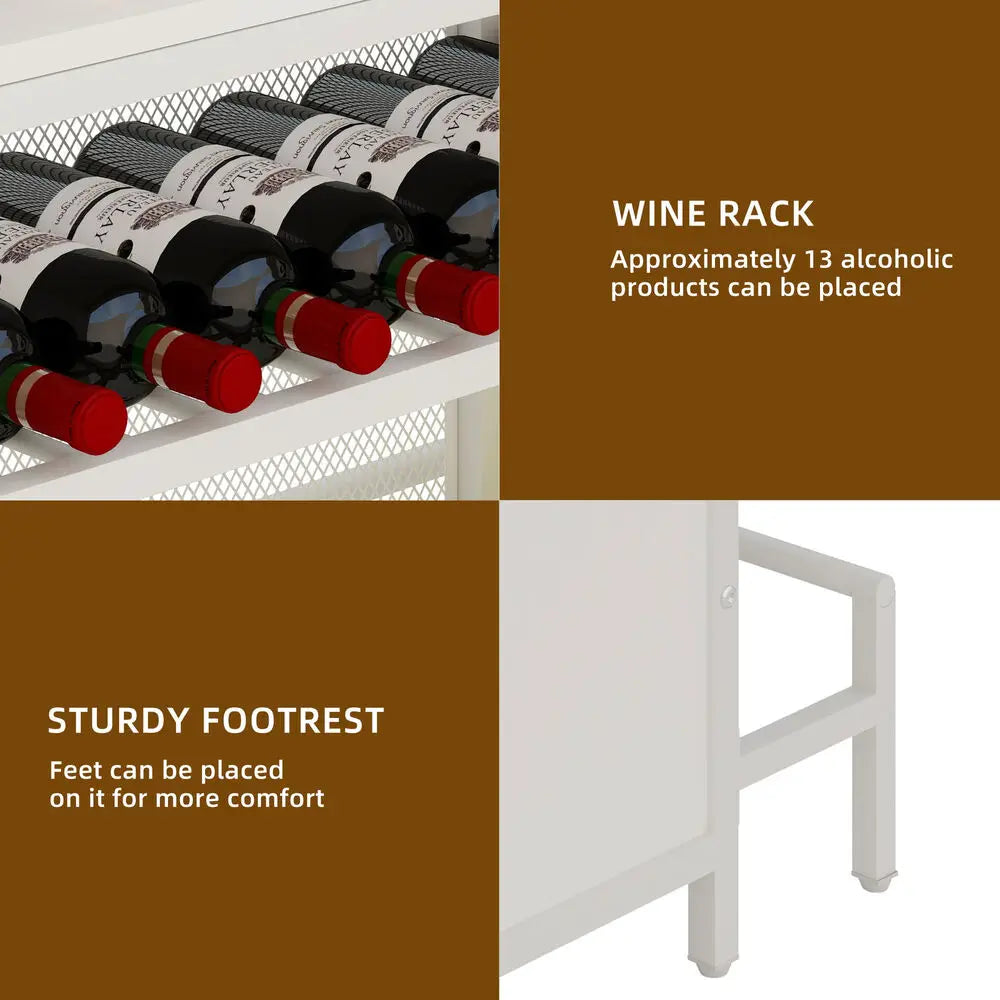 L Shaped Mini Home Bar Unit Wine Rack Glasses Hanger with Music Sensing LED Ligh