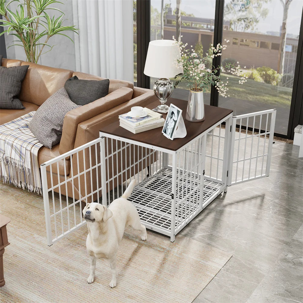 Wooden Dog Crate End Table Elevated Lattice With 3 Doors