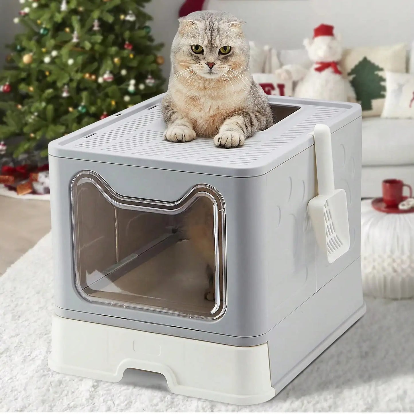 Foldable Litter Box With Drawer Design And Scooper