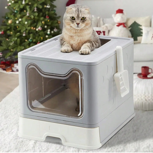 Foldable Litter Box With Drawer Design And Scooper