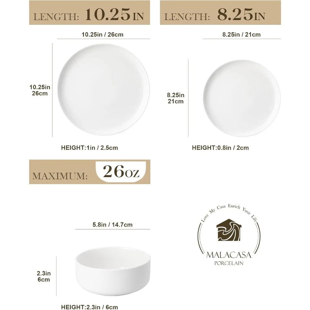 MALACASA Plates and Bowls Sets, 12 Pieces Porcelain Dinnerware Sets Dishware Sets Chip Resistant Ceramic Dish Set Dining Dinner