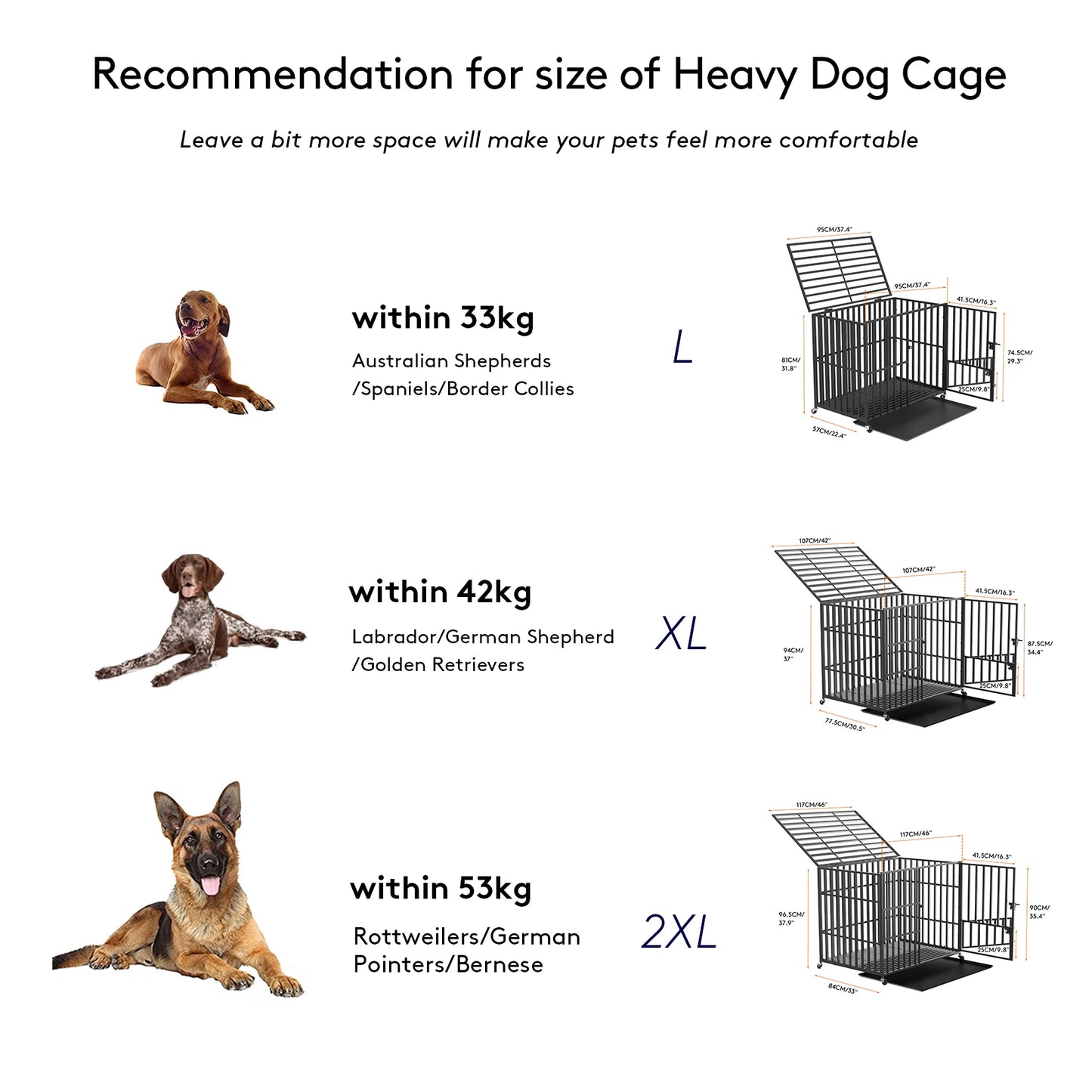 Heavy Duty Dog Crate XXL With 4 Lockable Wheels 3 Doors
