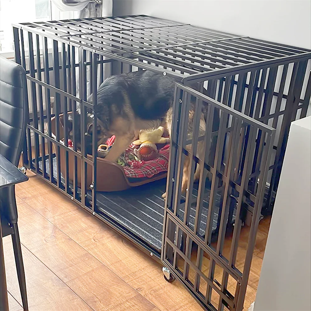 XXL Heavy Duty Square Tube Dog Crate With Lockable Wheels