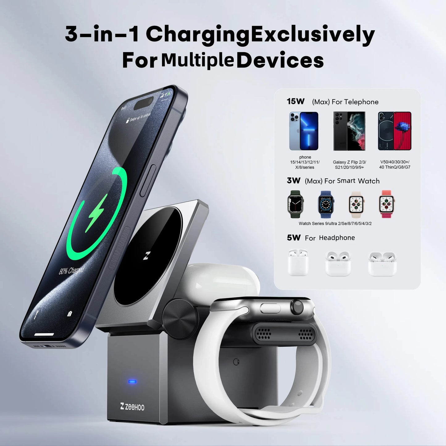 ZeeHoo 3 In 1 Charging Station Apple IPhone MagSafe Stand