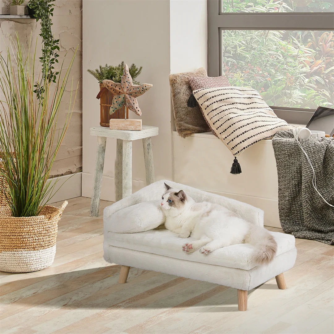 L Shape Dog Sofa Bed Cat Cushion Nest Couch Wooden Legs
