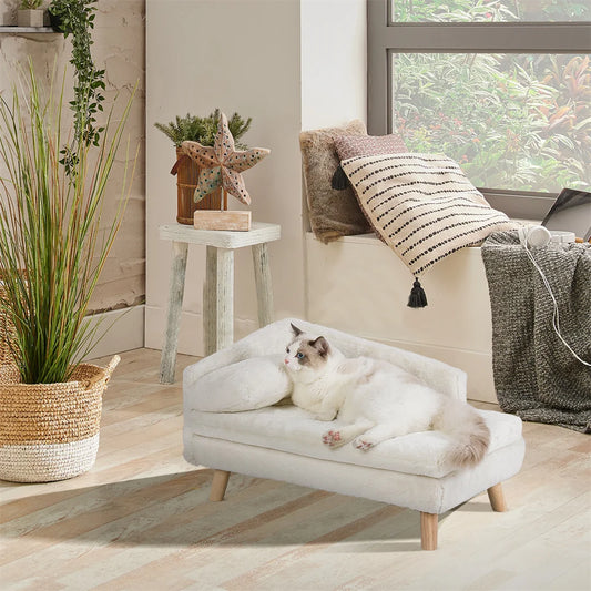 L Shape Dog Sofa Bed Cat Cushion Nest Couch Wooden Legs