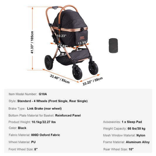 SucceBuy Foldable Pet Stroller 66 Lbs With Brakes Basket