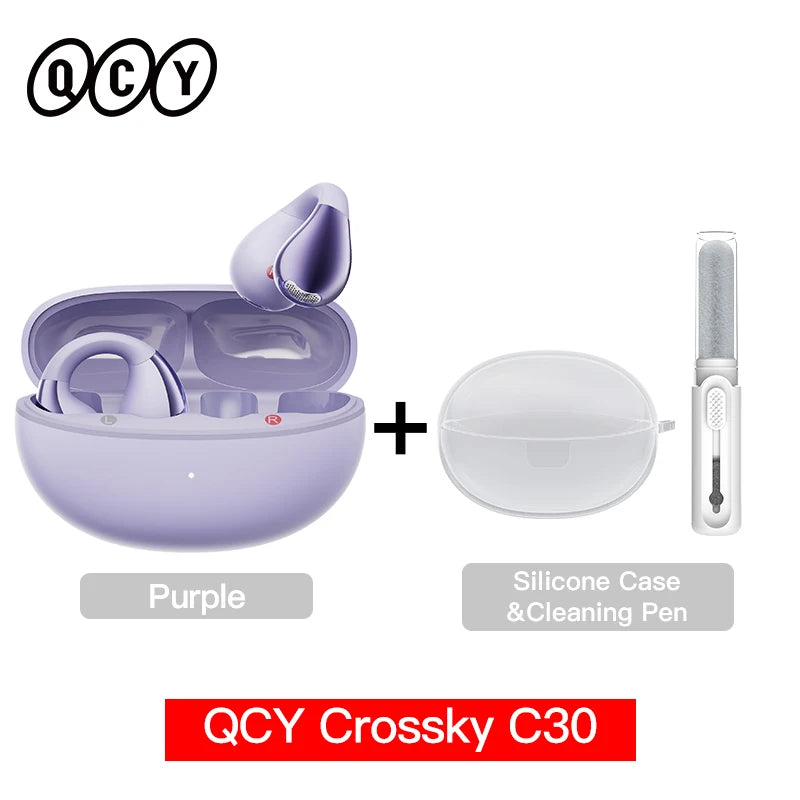 QCY Crossky C30 Earclip Wireless Earphones Bluetooth 5.4 Open Ear Sports TWS Earbuds Dual-Connection Headphone Clip-on Headset
