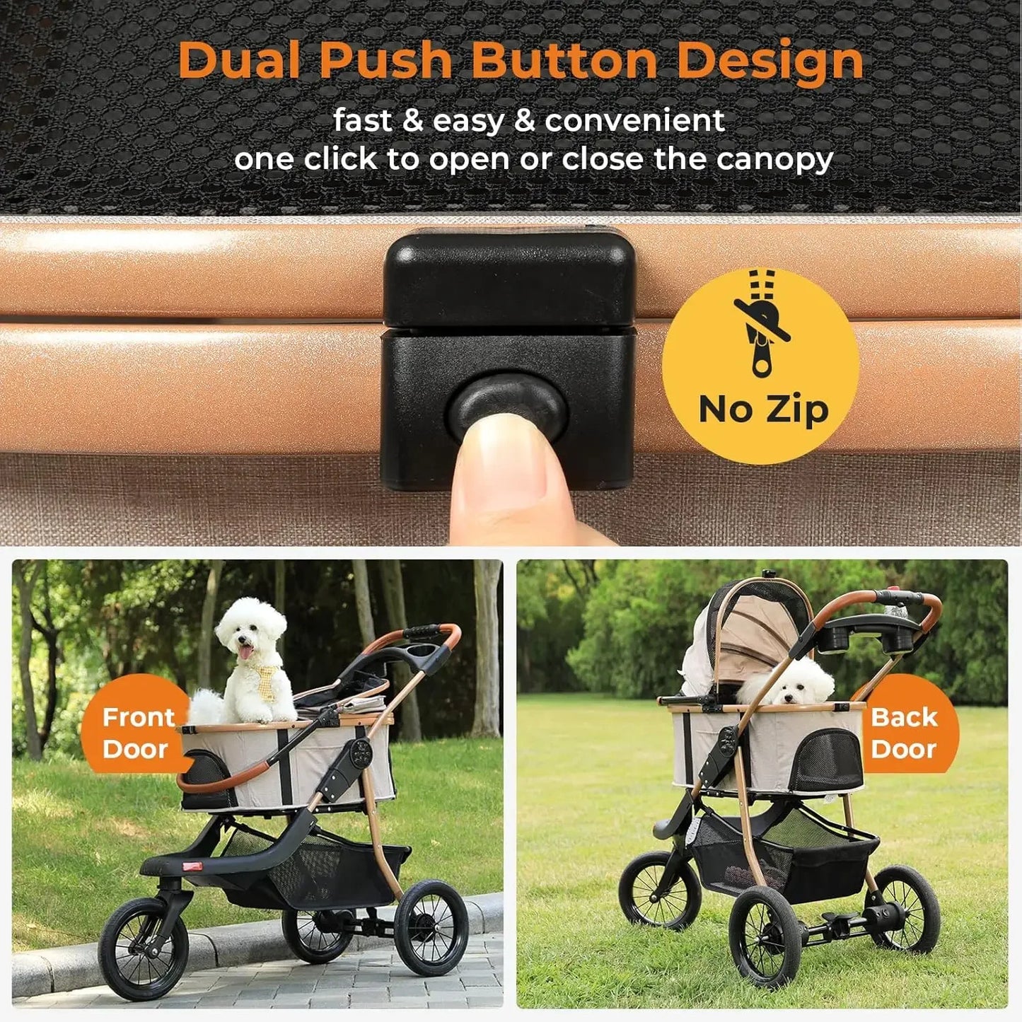 Premium 3-In-1 Large Pet Stroller With Detachable Carrier