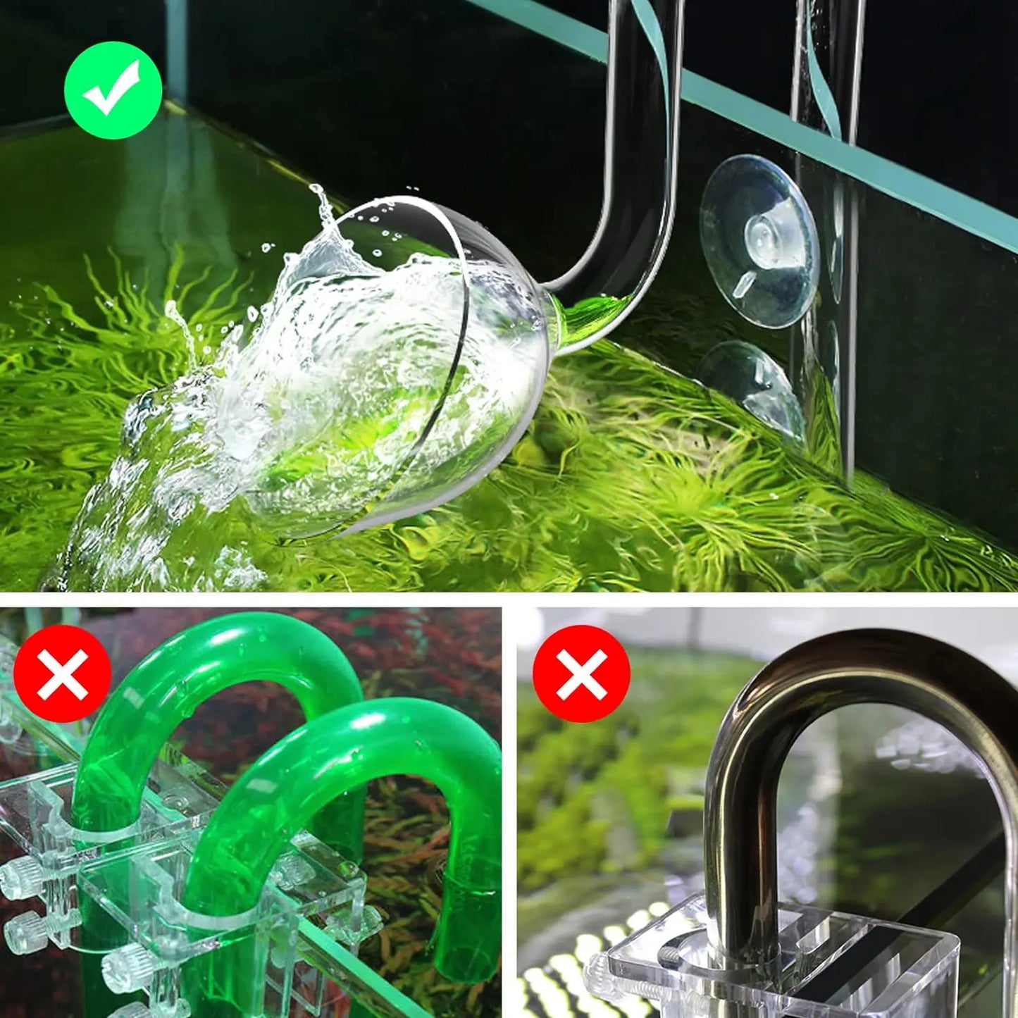 FZONE Aquarium Glass Lily Pipe Kit Inflow Outflow Brush