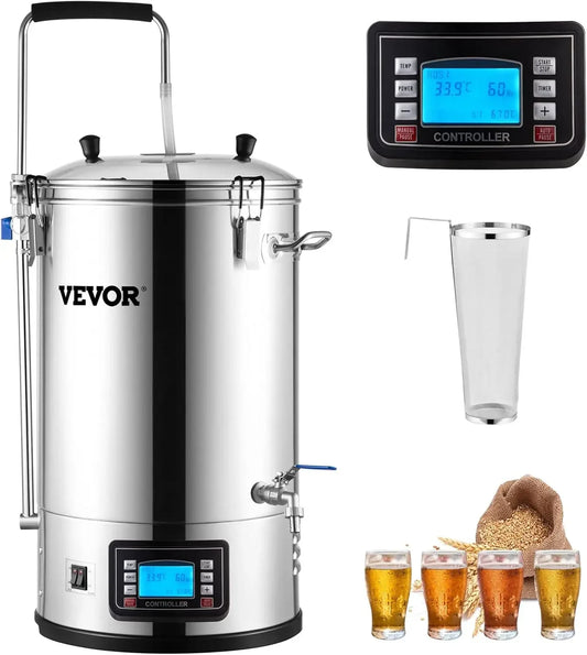 Electric Brewing System,9.2 Gal/35 L Brewing Pot, All-in-One Home Beer Brewer w/Pump, Mash Boil Device w/Panel, Auto/Manual Mode