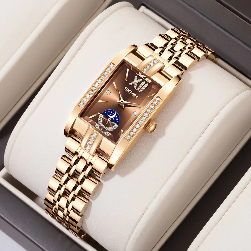 Stainless Steel Date Womens Watch 30M Waterproof Timepiece