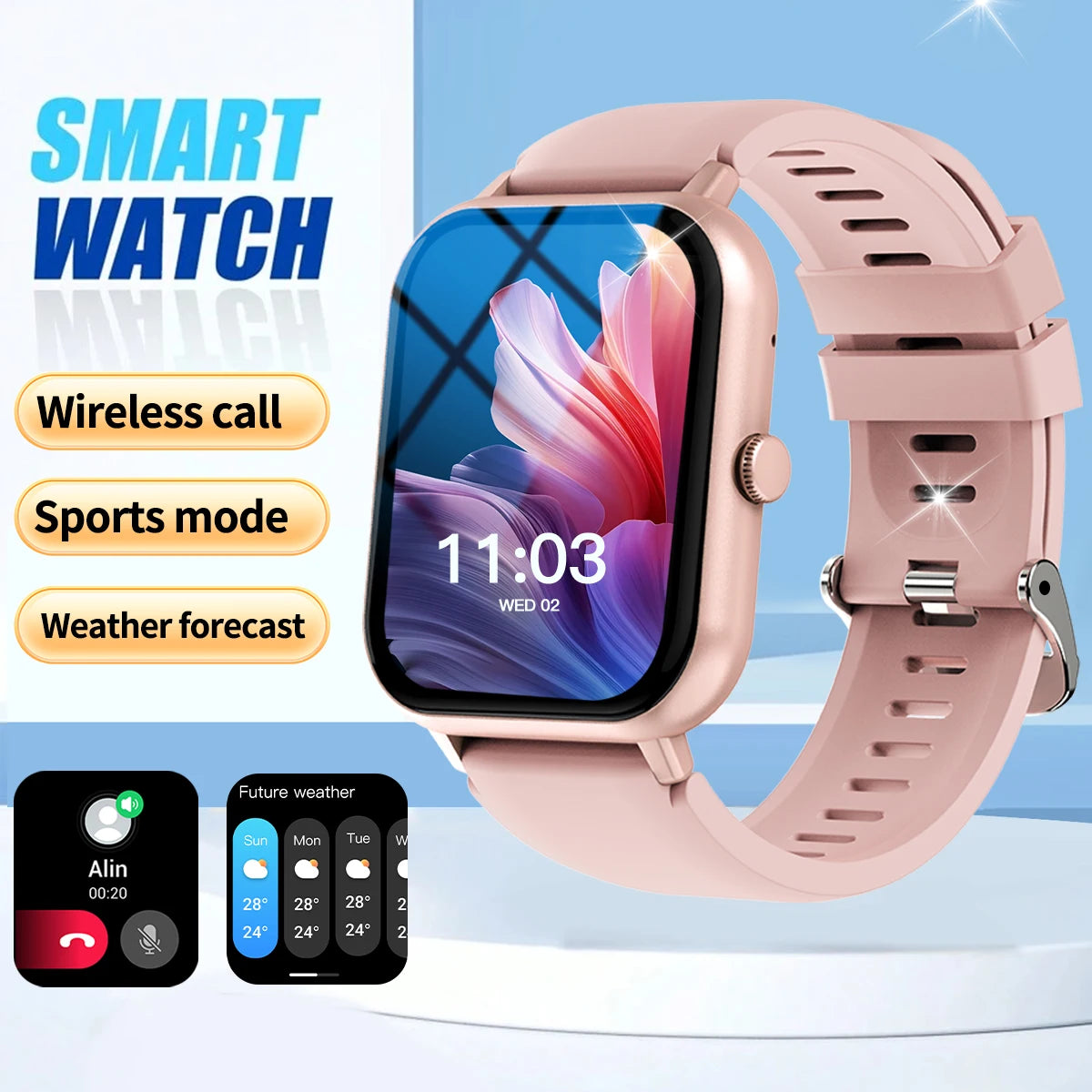The fashionable smart watch has a full touch screen, can answer and make calls, and has message reminders and other functions. I