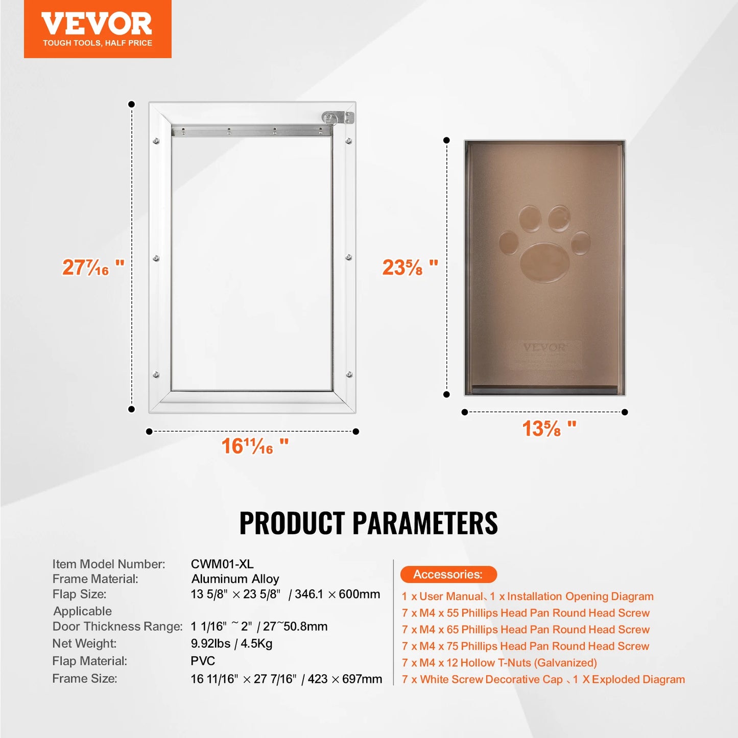 SucceBuy Aluminum Frame Pet Door with Lock and Flap