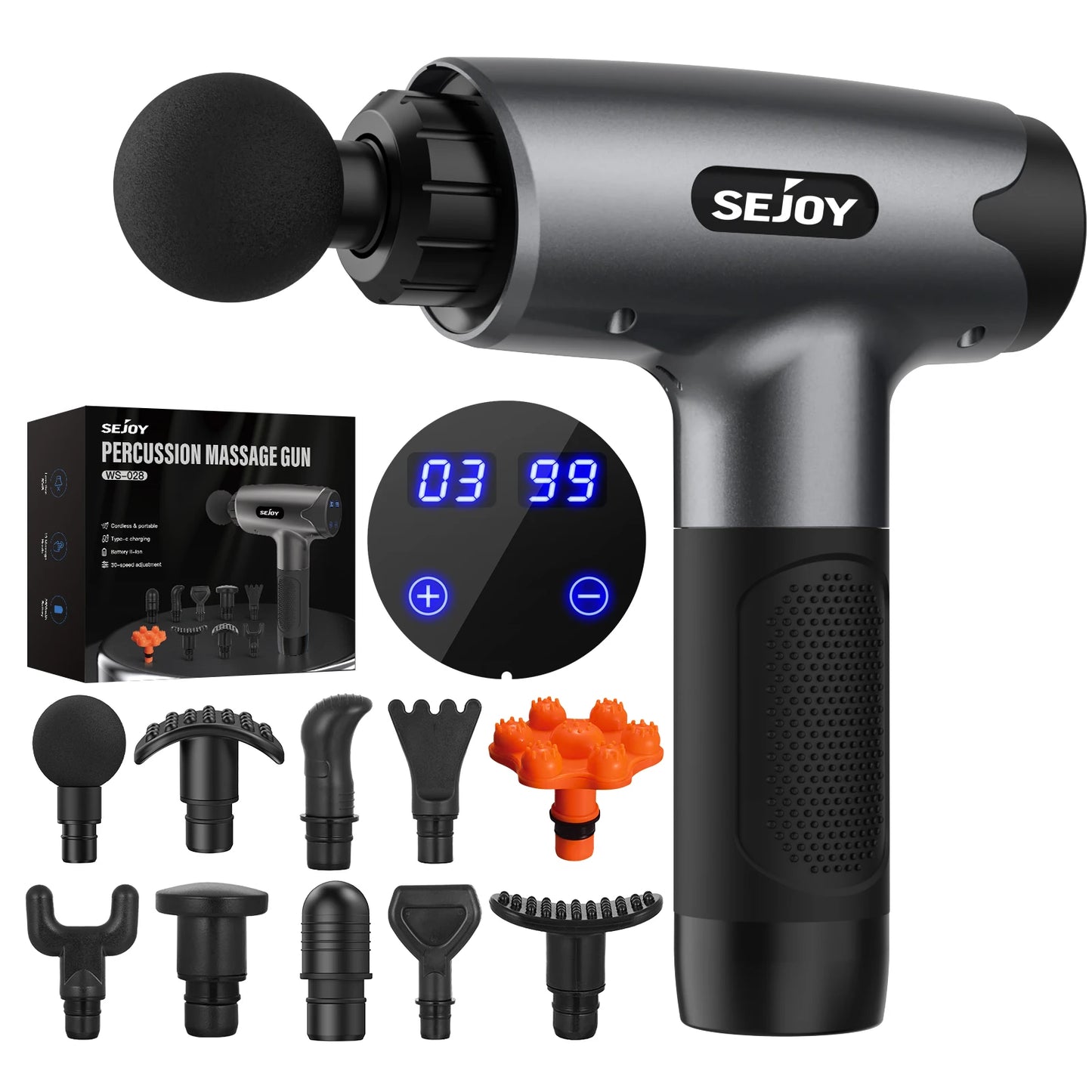 Sejoy WS 028 Fascia Gun Tissue Massager 30 Speeds Screen