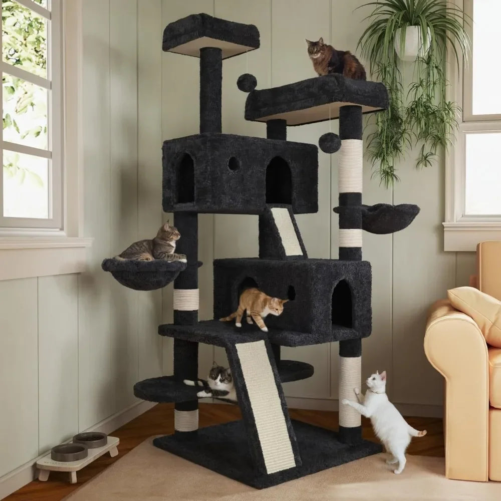 66 Inches Large Cat Tree Tower Multi Level Plush Perches Condo Sisal Scratching Posts Hammock for Big Cats