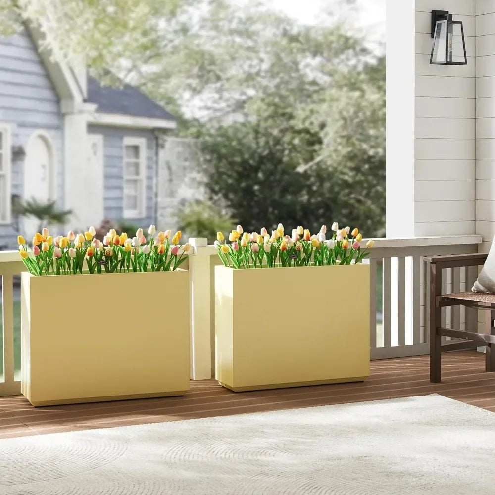Metallic Heavy Outdoor Span Planter Box, Long and Tall Divider Planters, Flower Pot, Plant Container