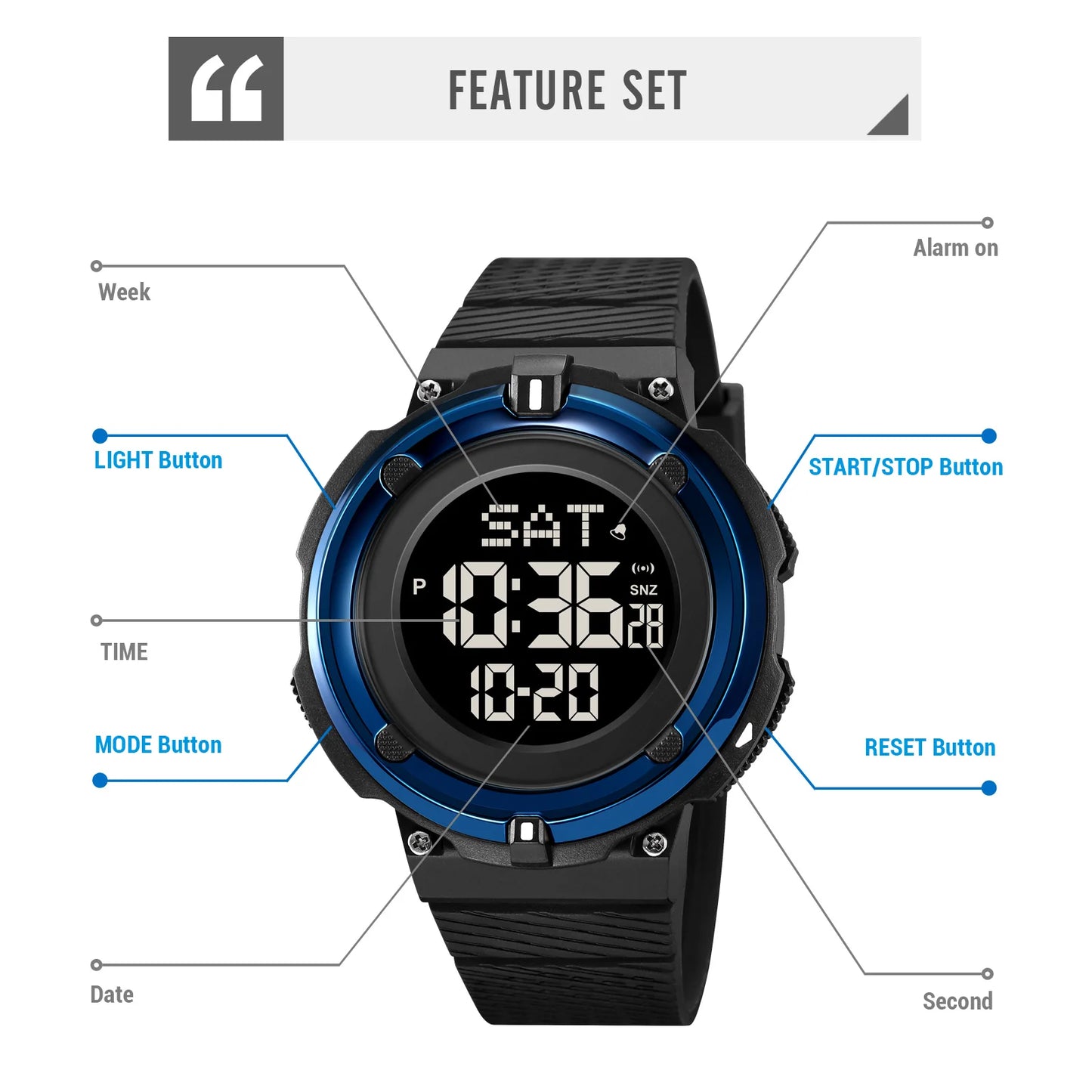 SKMEI Japan Digital Movement Back Light Countdown Wristwatch Electronic Watches For Mens 5Bar Waterproof Calendar Chrono Watches
