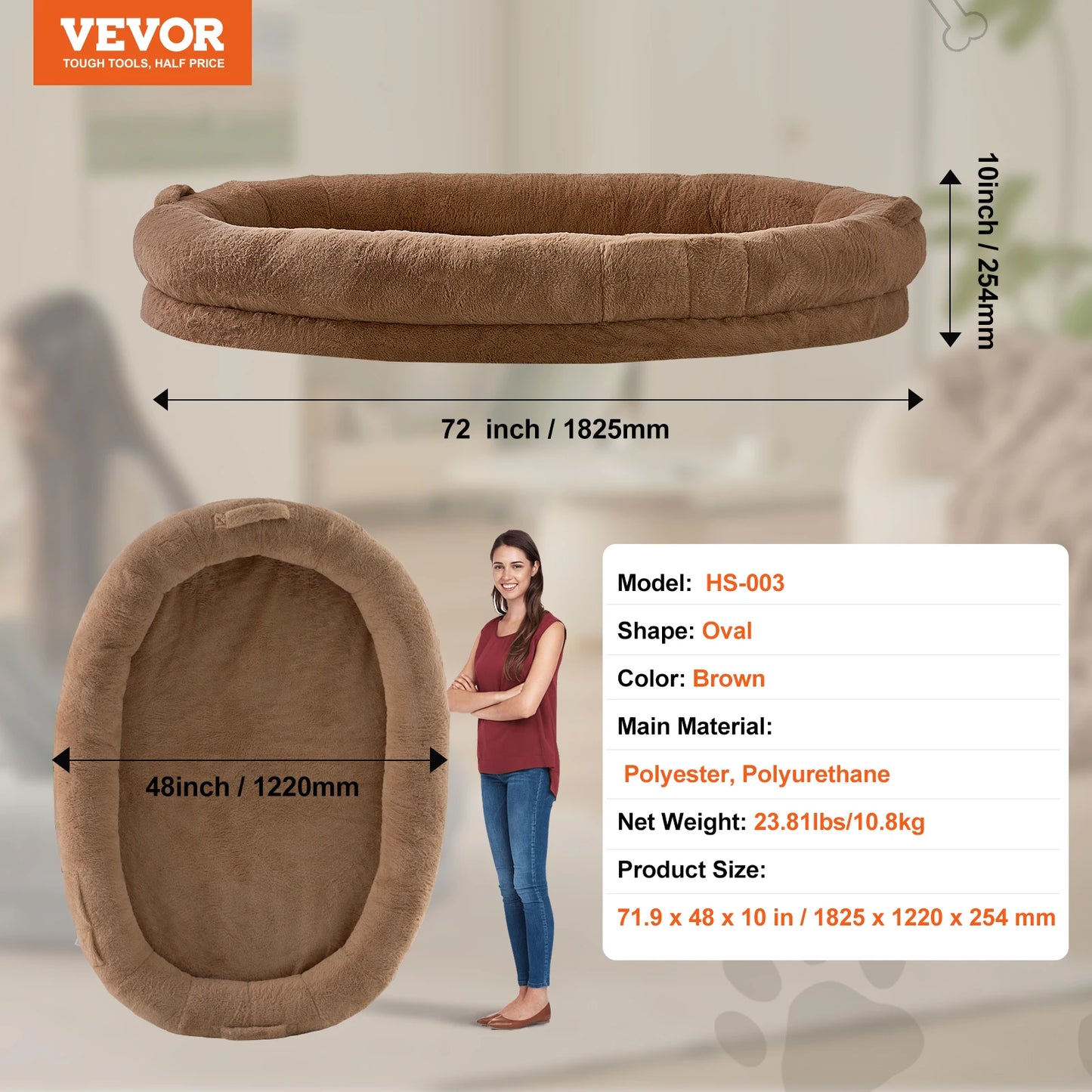 SucceBuy Human Dog Bed For Adults With Faux Rabbit Fur Cover